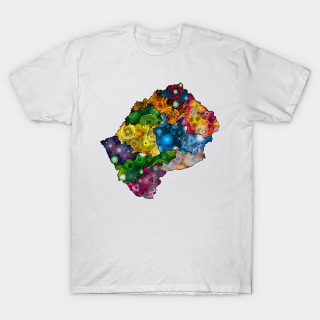 Spirograph Patterned Lesotho Districts Map T-Shirt by RachelEDesigns